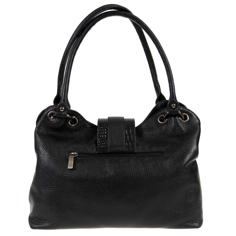 Класическа дамска чанта ENZO NORI модел SARZANA от висококачествена естествена кожа цвят черен