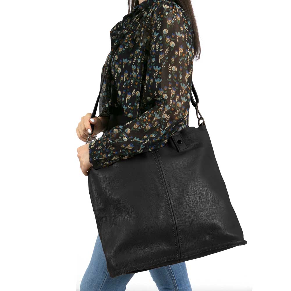 Класическа дамска чанта през рамо от естествена кожа ENZO NORI модел IMELDA цвят черен