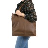 Голяма дамска чанта тип торба ENZO NORI естествена кожа мека фина напа кафява
