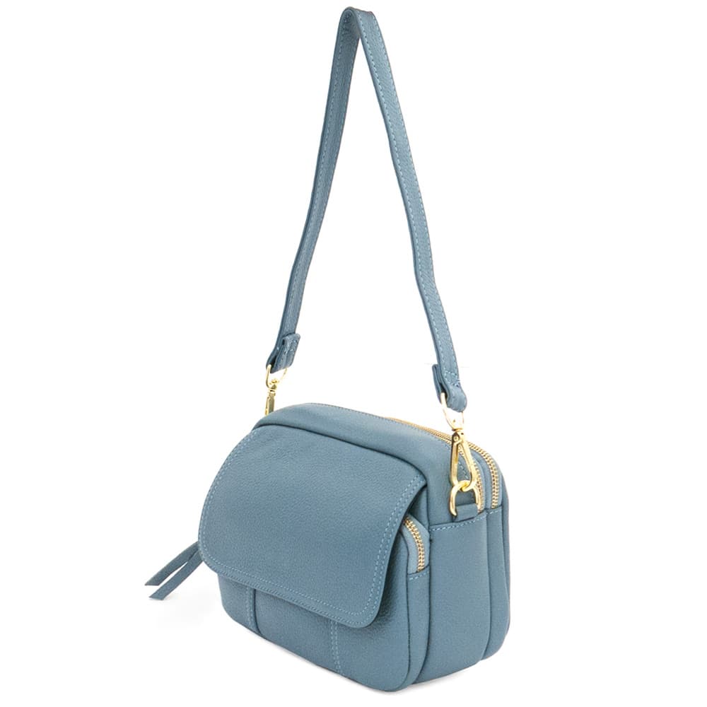 Стилна дамска чанта от естествена фина напа кожа ENZO NORI модел HELEN цвят светло син