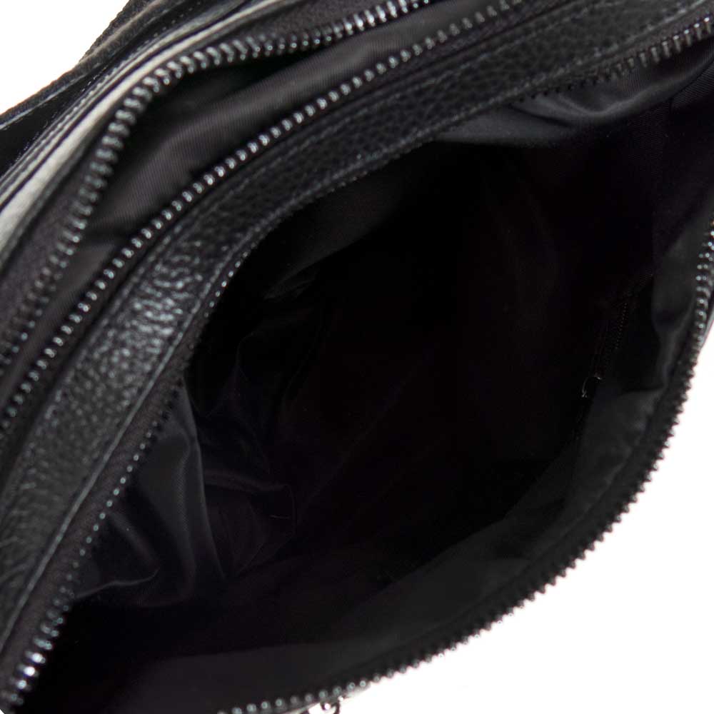 Дамска чанта ENZO NORI естествена кожа фина напа с множество ципове черeн