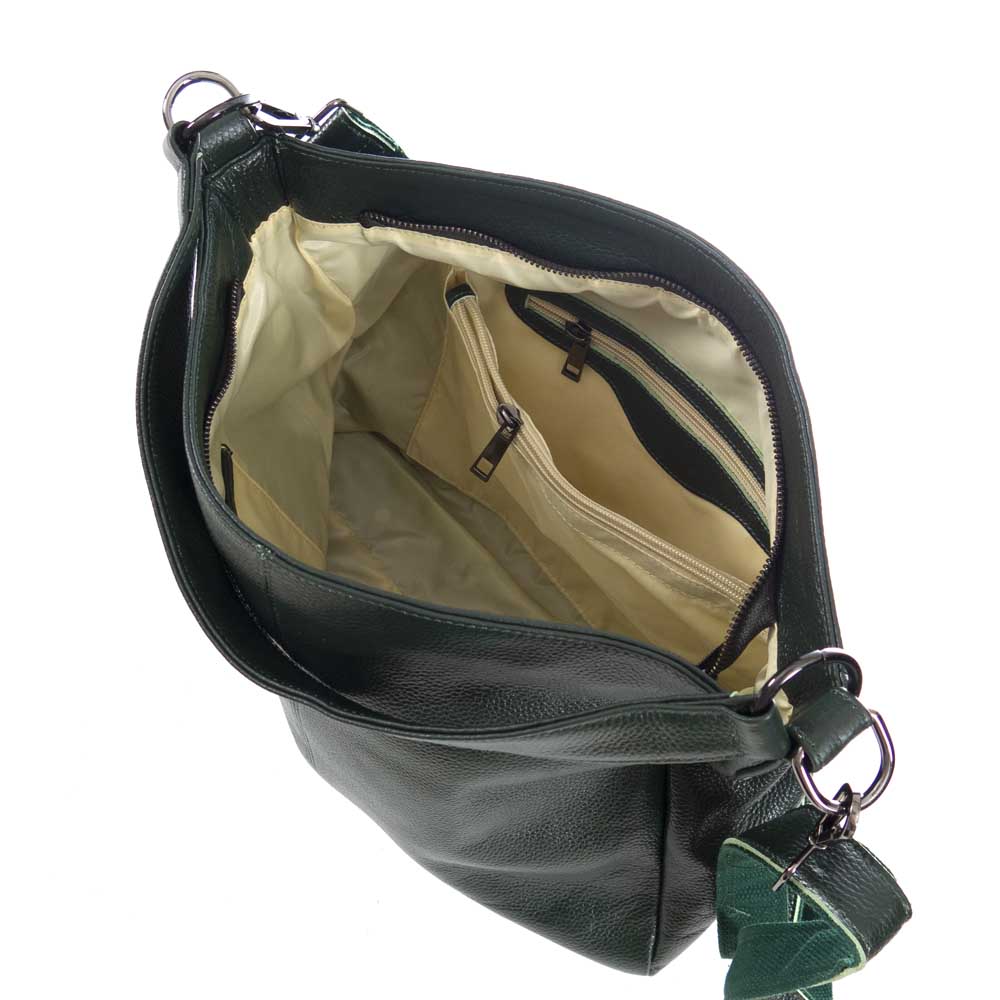 Дамска чанта ENZO NORI голям размер естествена кожа с дълга дръжка тъмно зелен
