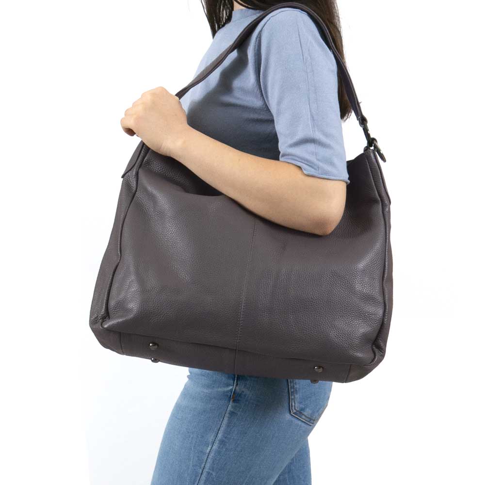 Голяма дамска чанта от естествена кожа ENZO NORI сив