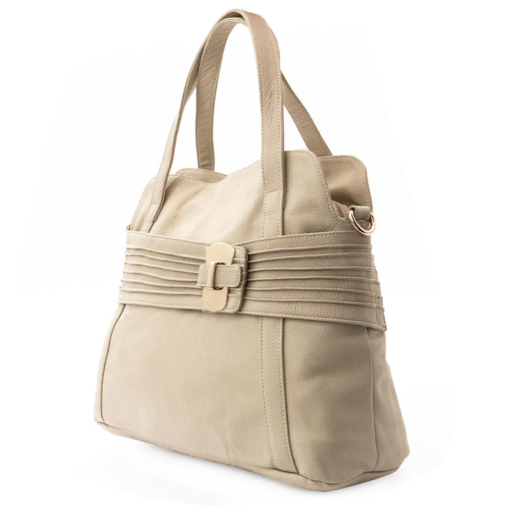 Стилна дамска чанта PAULA VENTI модел AMANDA от висококачествена естествена кожа цвят бежов