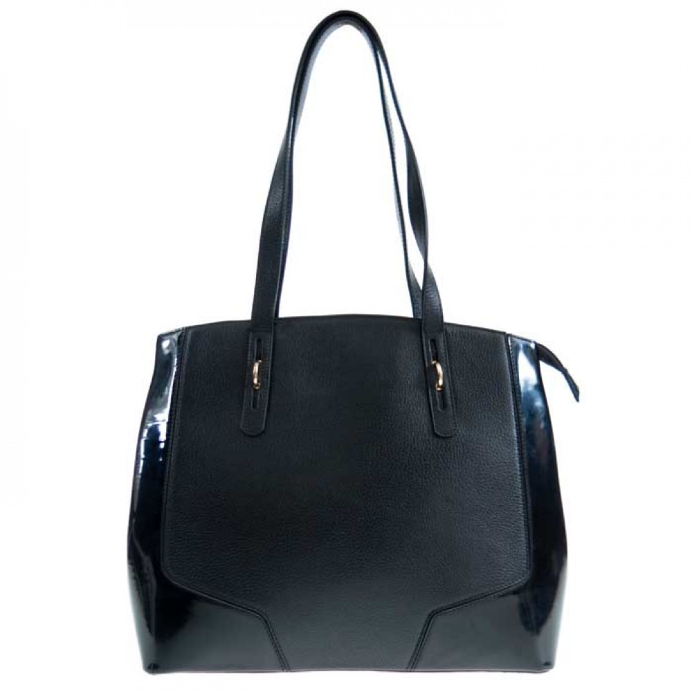 Голяма дамска чанта PAULA VENTI модел ARABELLA естествена кожа цвят черен