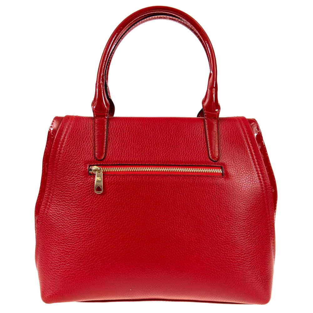 Класическа дамска чанта PAULA VENTI модел GIOVANNA естествена кожа цвят червен