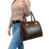 Голяма твърда дамска чанта PAULA VENTI модел DOMINIQUE естествена кожа цвят кафяв кроко лак