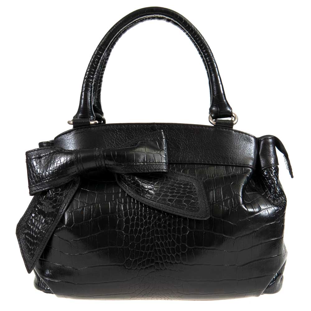 Елегантна дамска чанта PAULA VENTI модел GRACIA естествена кожа цвят черен кроко лак
