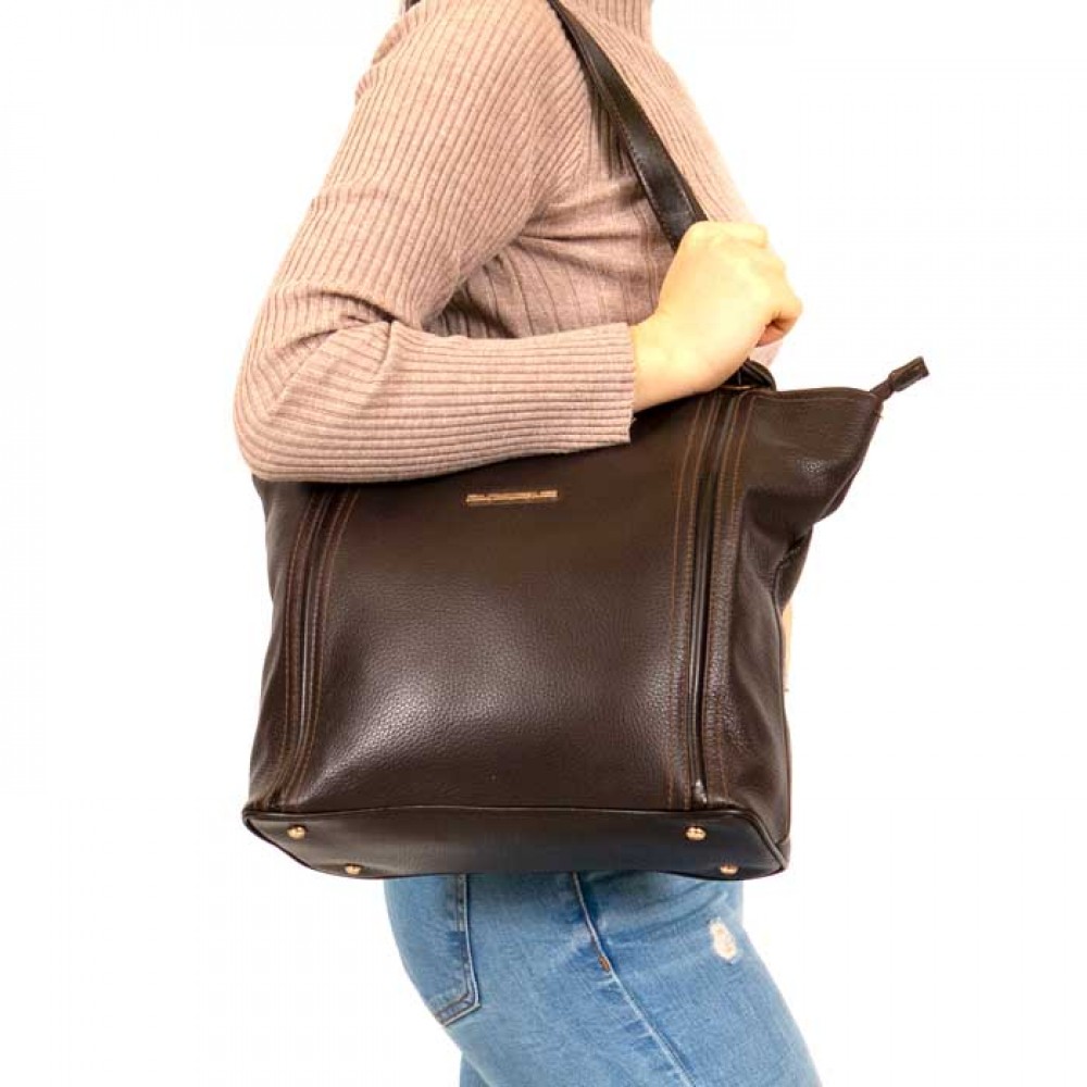Класическа дамска чанта PAULA VENTI модел LOREDANA естествена кожа цвят кафяв 