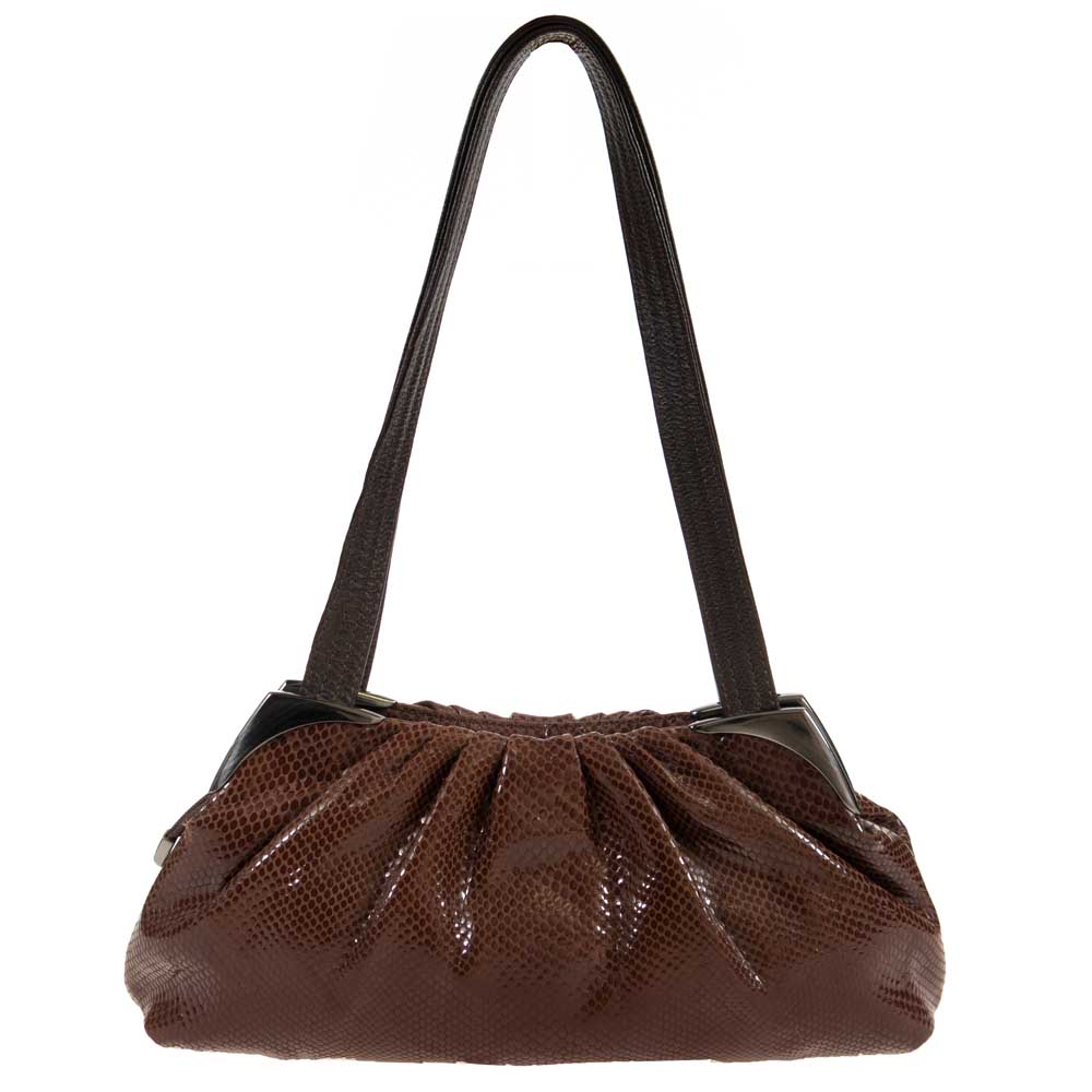 Дамска чанта PAULA VENTI модел NICOLETTE естествена кожа кафяв принт