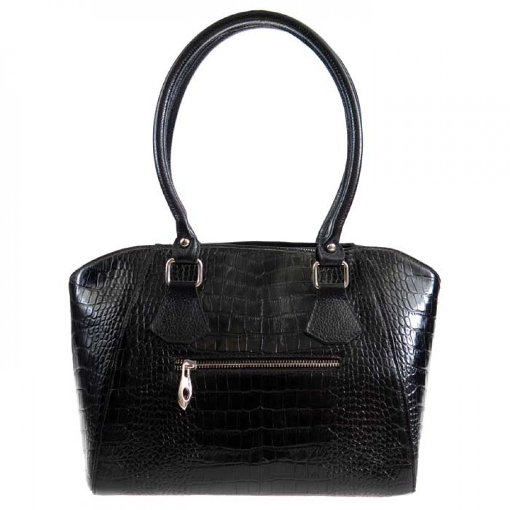 Класическа дамска чанта PAULA VENTI модел ERCILIA естествена кожа цвят черен змийски лак