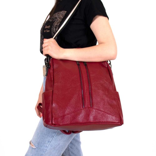 Дамска чанта PAULA VENTI модел ZIPPER еко кожа червен