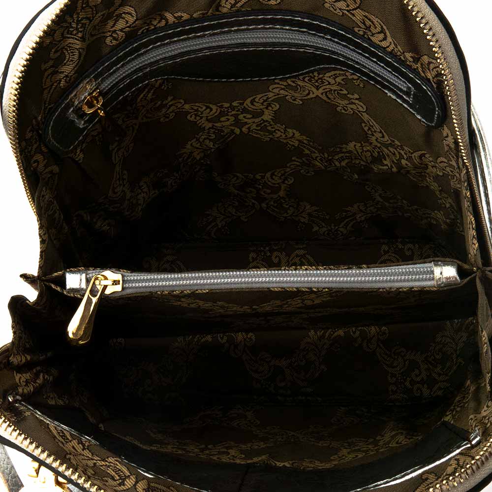 Красива дамска кожена раница дамска чанта 2 в 1 ENZO NORI модел LIMA естествена кожа цвят сребрист