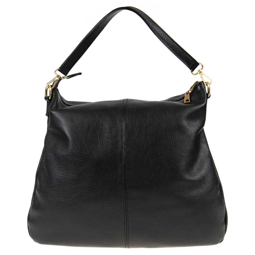 Голяма дамска чанта тип торба от естествена кожа черна класическа