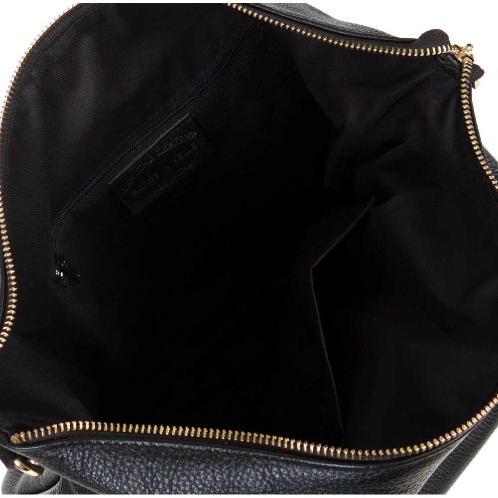 Голяма дамска чанта тип торба от естествена кожа черна класическа