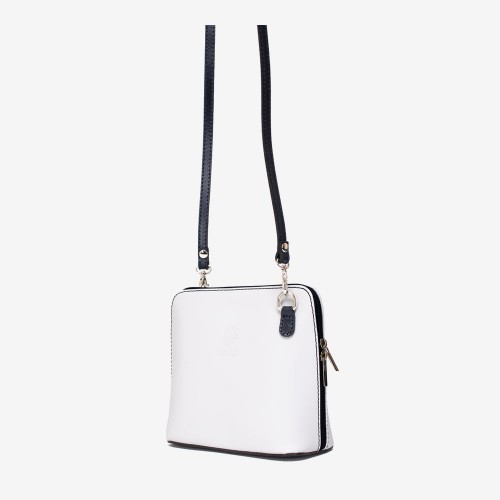 Малка дамска чанта модел CALDO италианска естествена кожа бял с черна дръжка