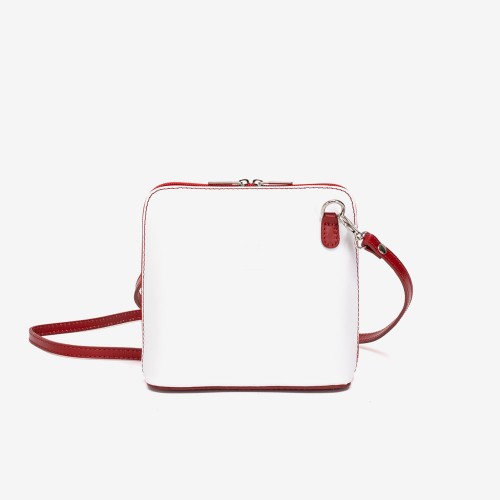 Малка дамска чанта модел CALDO италианска естествена кожа бял-червен