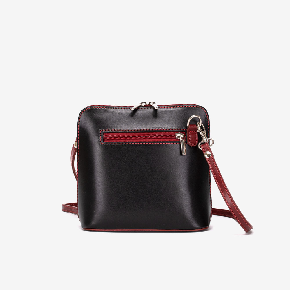 Малка дамска чанта модел CALDO италианска естествена кожа черен-червен