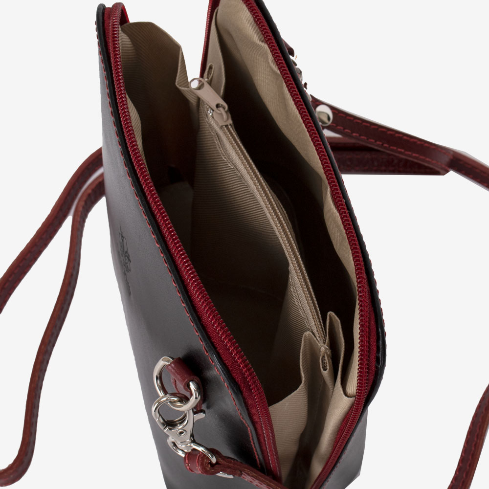 Малка дамска чанта модел CALDO италианска естествена кожа черен-червен