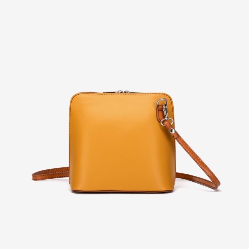 Малка дамска чанта модел CALDO италианска естествена кожа жълт-кафяв