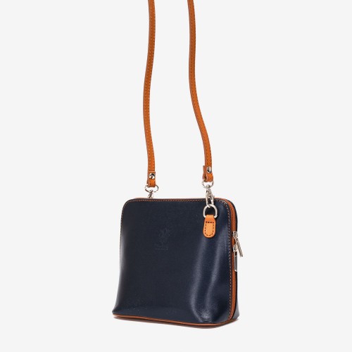 Малка дамска чанта модел CALDO италианска естествена кожа тъмно син с кафяво