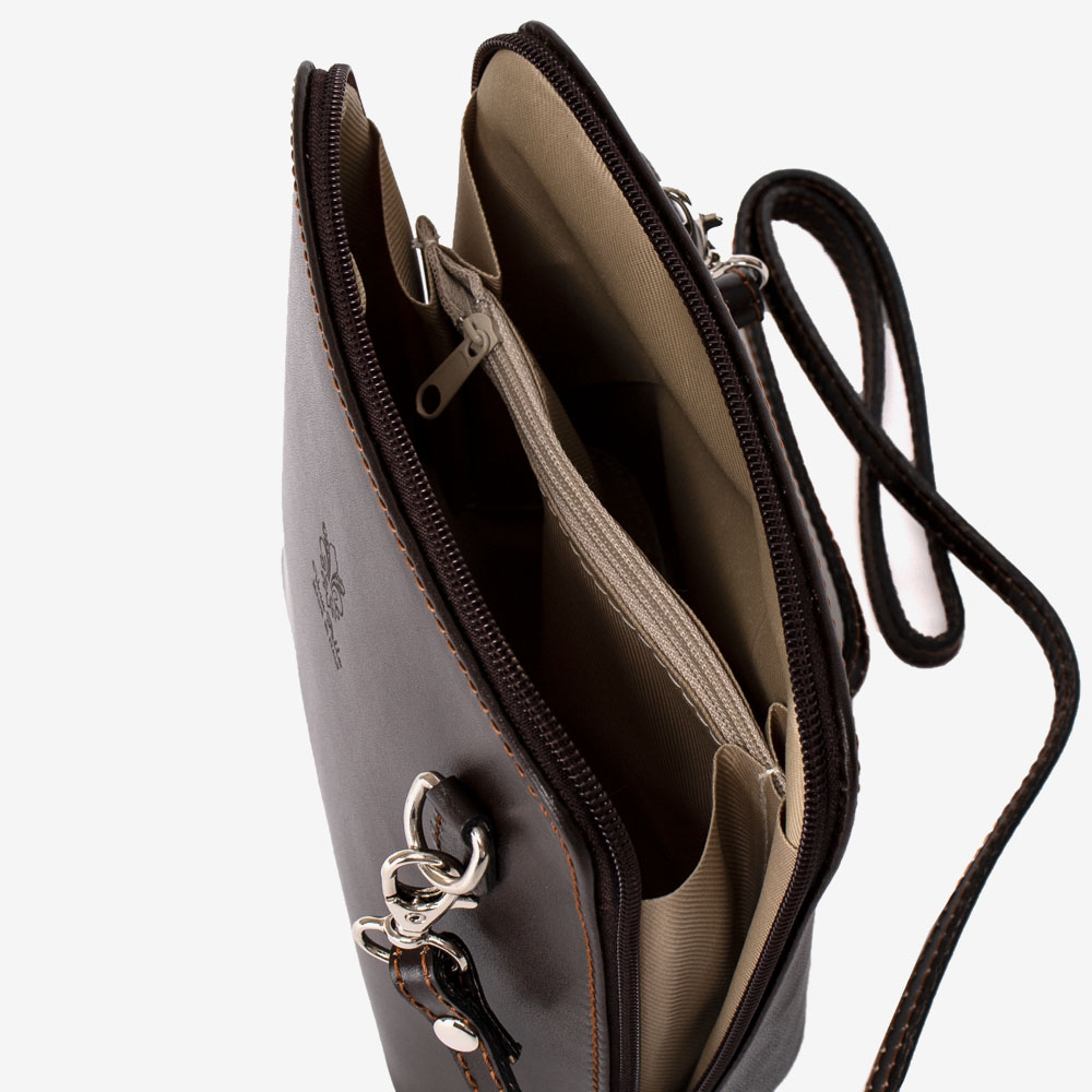 Малка дамска чанта модел CALDO италианска естествена кожа тъмно кафяв