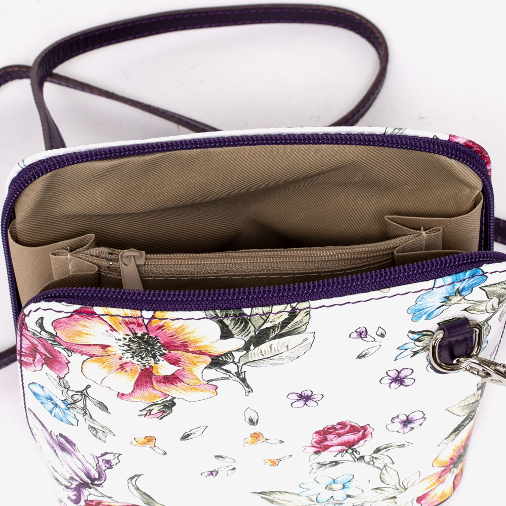 Малка дамска чанта модел CALDO италианска естествена кожа бял-лилав