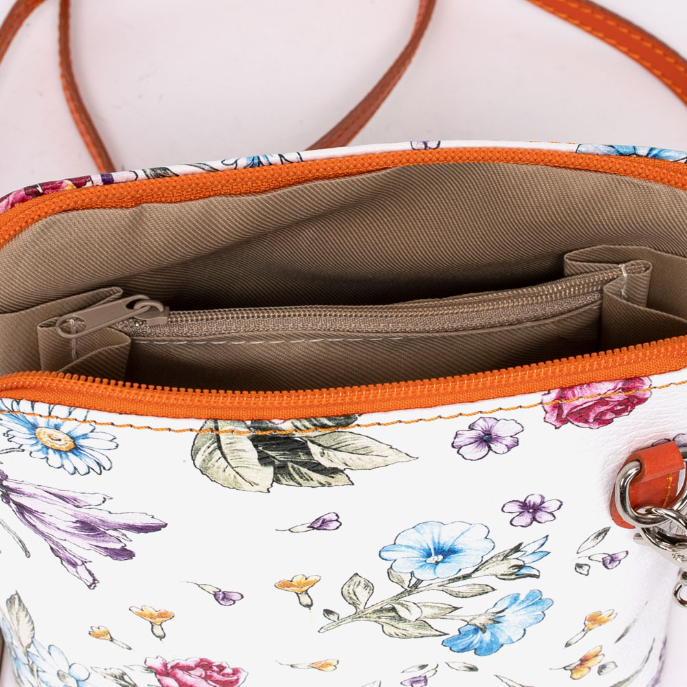 Малка дамска чанта модел CALDO италианска естествена кожа бял-оранжев