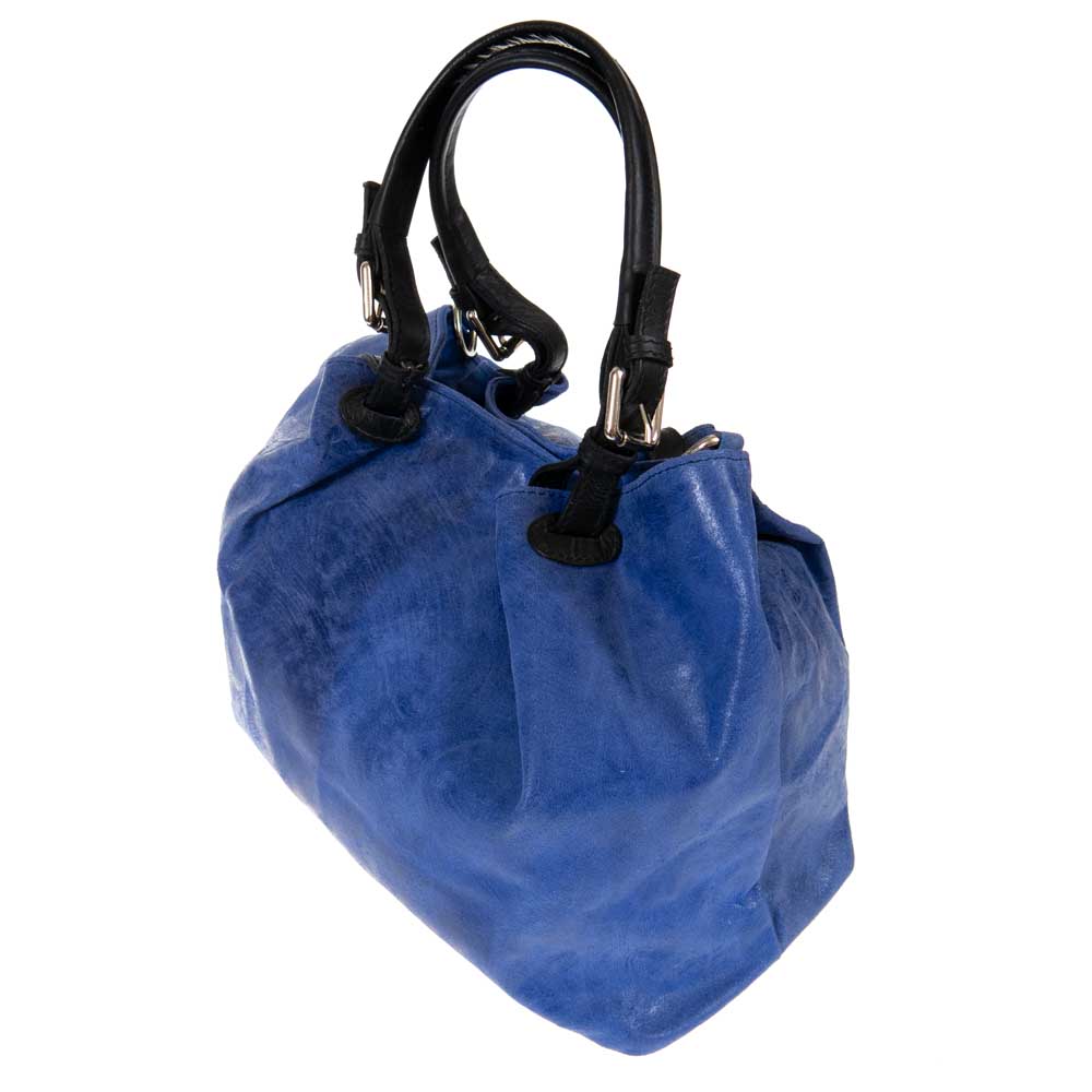 Дамска чанта от италианска естествена кожа модел TAMARA цвят виолетово син грапав
