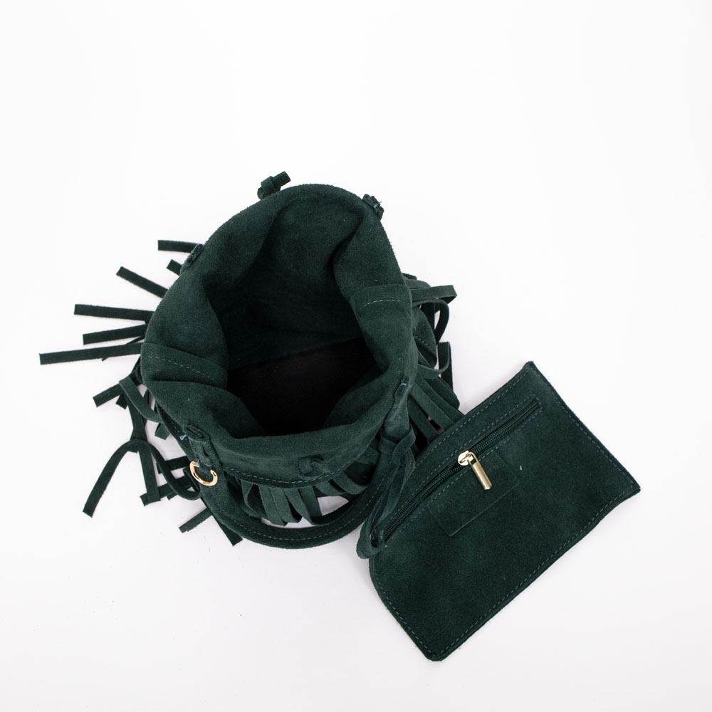Малка дамска чанта модел ARIANA италианска естествена кожа велур зелен