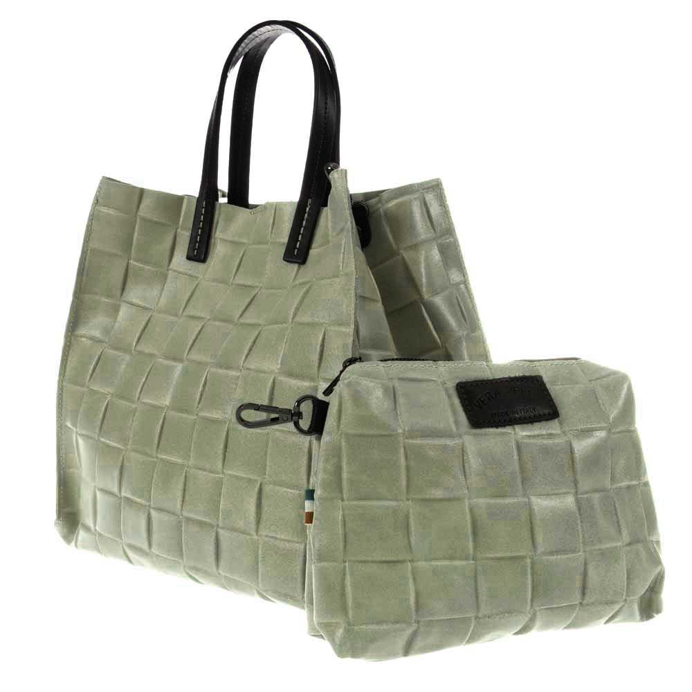 Голяма дамска чанта тип торба от италианска естествена кожа модел RAFFAELA цвят зелен