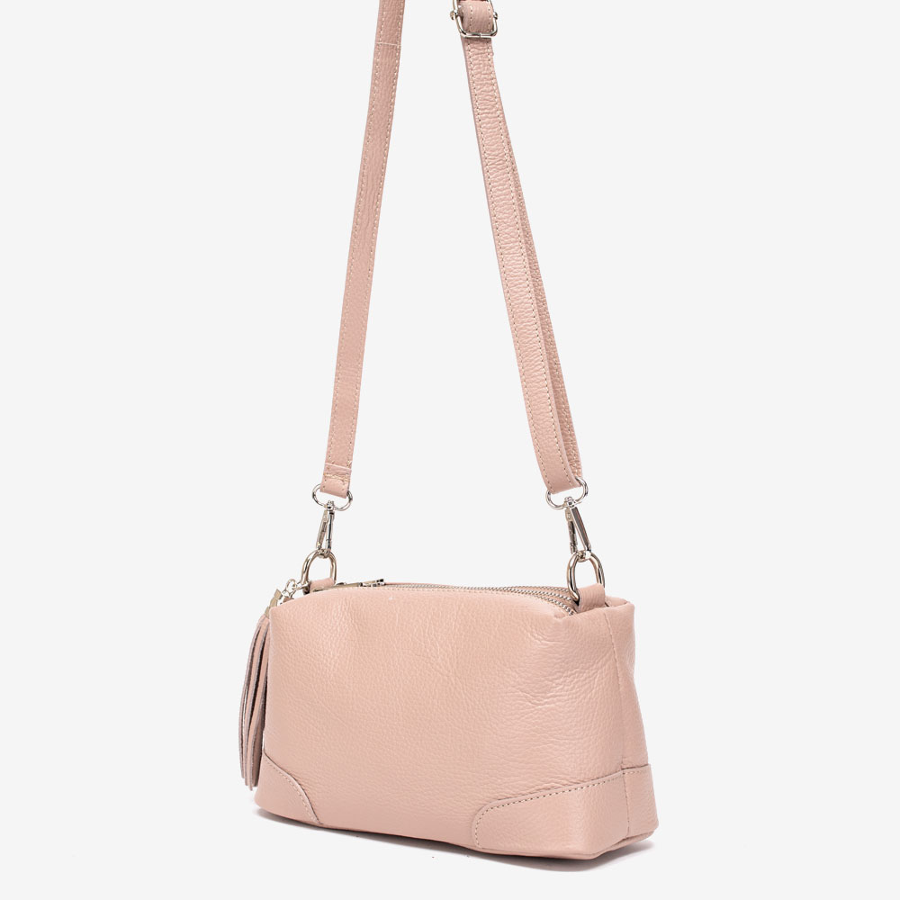 Дамска чанта модел ZOYLA италианска естествена кожа розова пудра