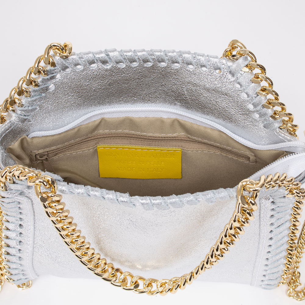 Дамска чанта модел ALMA италианска естествена кожа сребрист