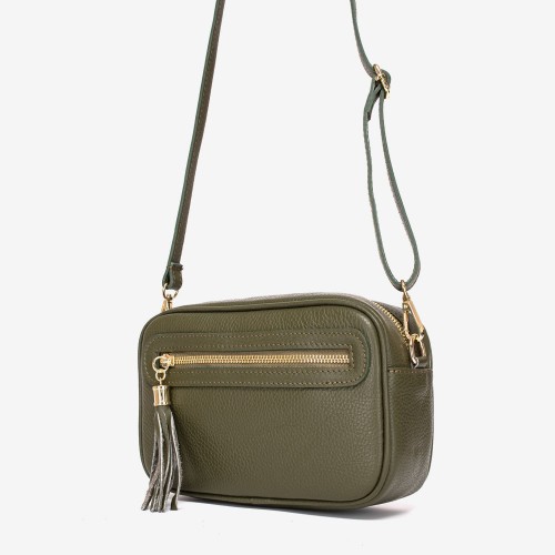 Дамска чанта модел BONI италианска естествена кожа зелен хаки