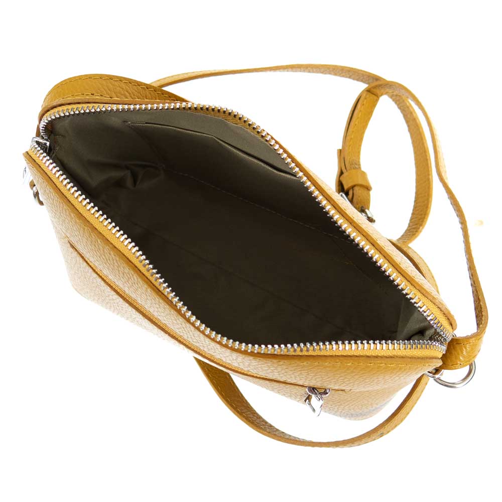 Малка дамска чанта от италианска естествена кожа модел SOLE с дълга дръжка цвят жълт