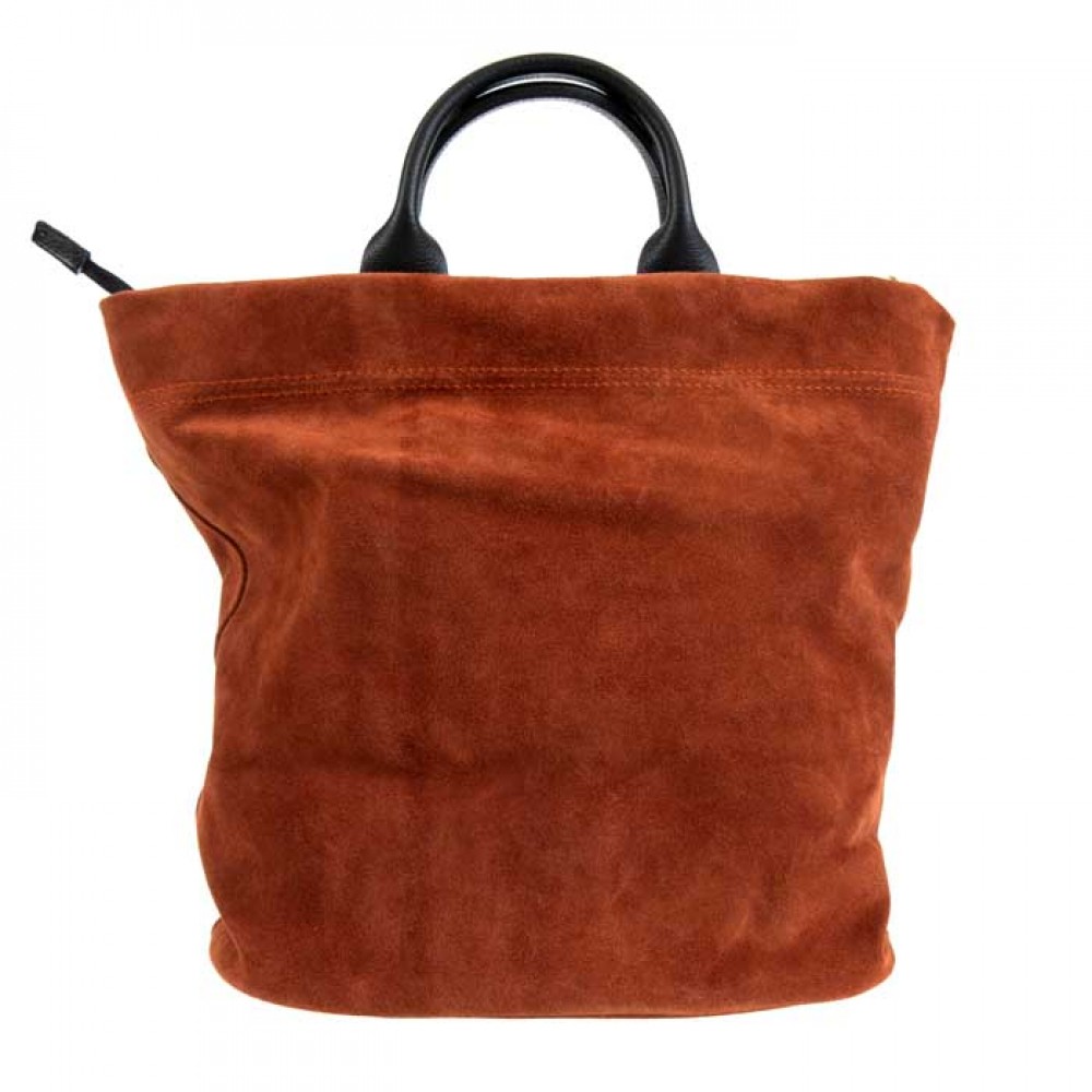 Ежедневна дамска чанта тип торба от висококачествен велур модел BRUNA цвят керемиден