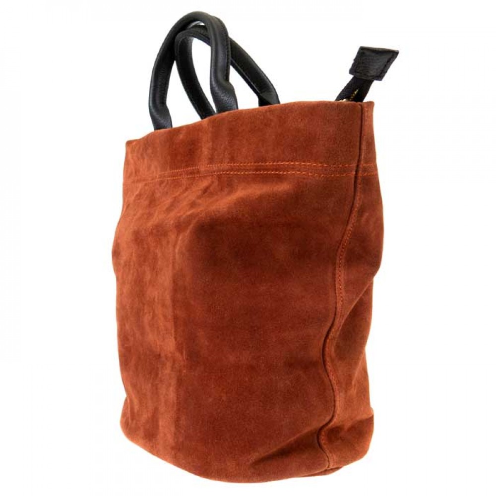 Ежедневна дамска чанта тип торба от висококачествен велур модел BRUNA цвят керемиден