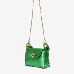 Малка дамска чанта модел PAOLA италианска естествена кожа зелен