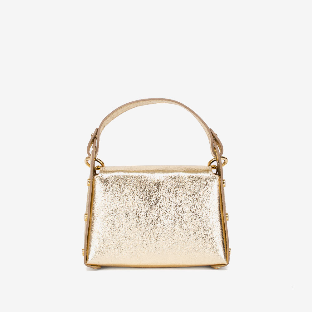 Малка дамска чанта модел PAOLA италианска естествена кожа златен