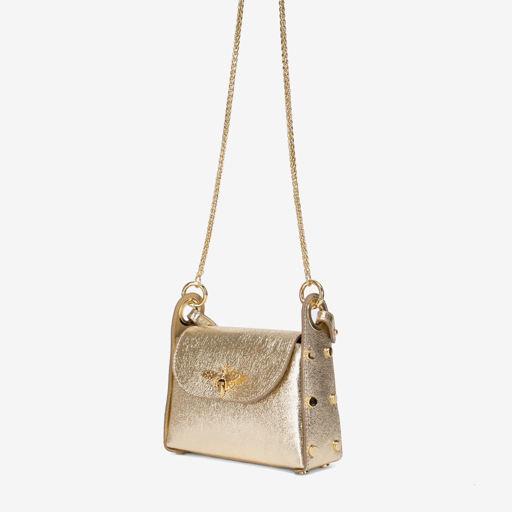 Малка дамска чанта модел PAOLA италианска естествена кожа златен