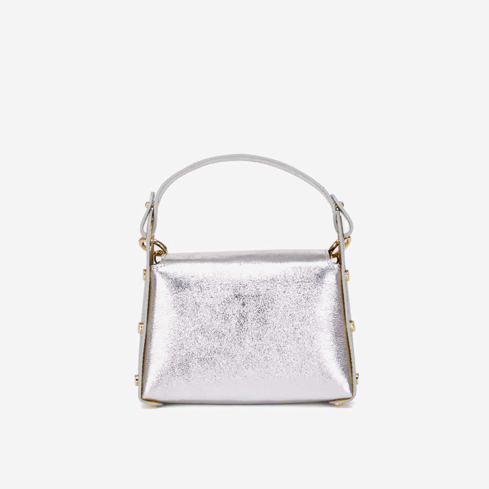 Малка дамска чанта модел PAOLA италианска естествена кожа сребърна