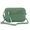 Актуална малка дамска чанта от италианска естествена кожа модел BONI цвят синьо-зелен с дълга дръжка 