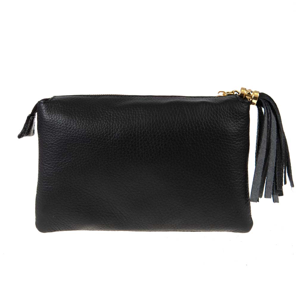 Малка дамска чанта през през рамо от италианска естествена кожа черна