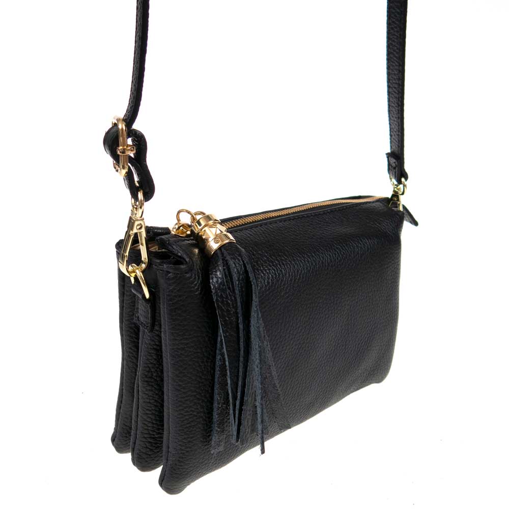 Малка дамска чанта през през рамо от италианска естествена кожа черна