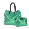 Голяма дамска чанта тип торба от италианска естествена кожа модел REGINA цвят циан искрящ хамелеон