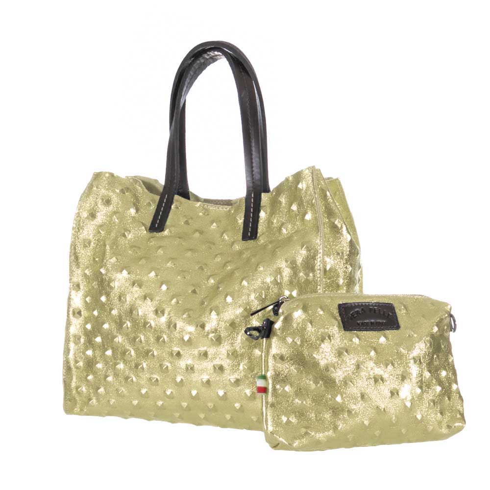 Дамска чанта тип торба от италианска естествена кожа модел REGINA цвят златен