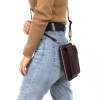 Малка дамска чанта тип портмоне от естествена кожа с място за телефон бордо