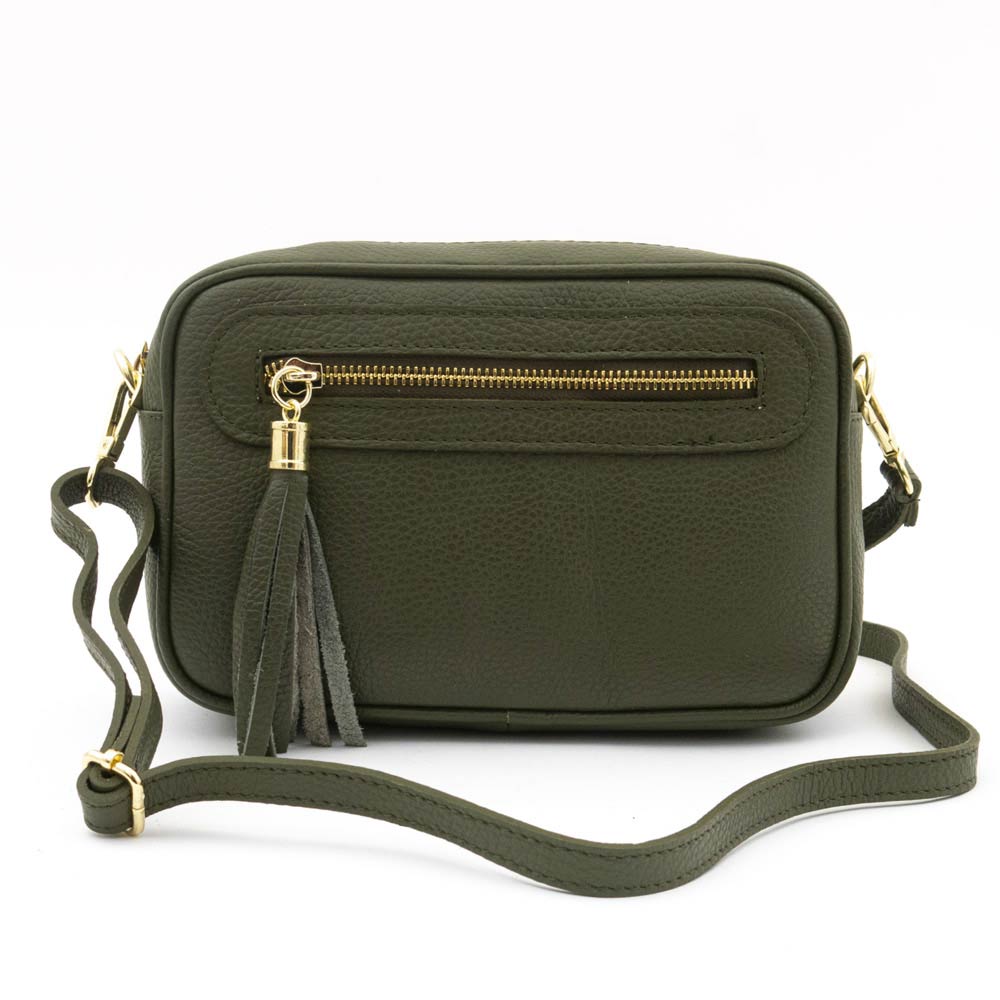 Практична малка дамска чанта от италианска естествена кожа модел BONI цвят зелен