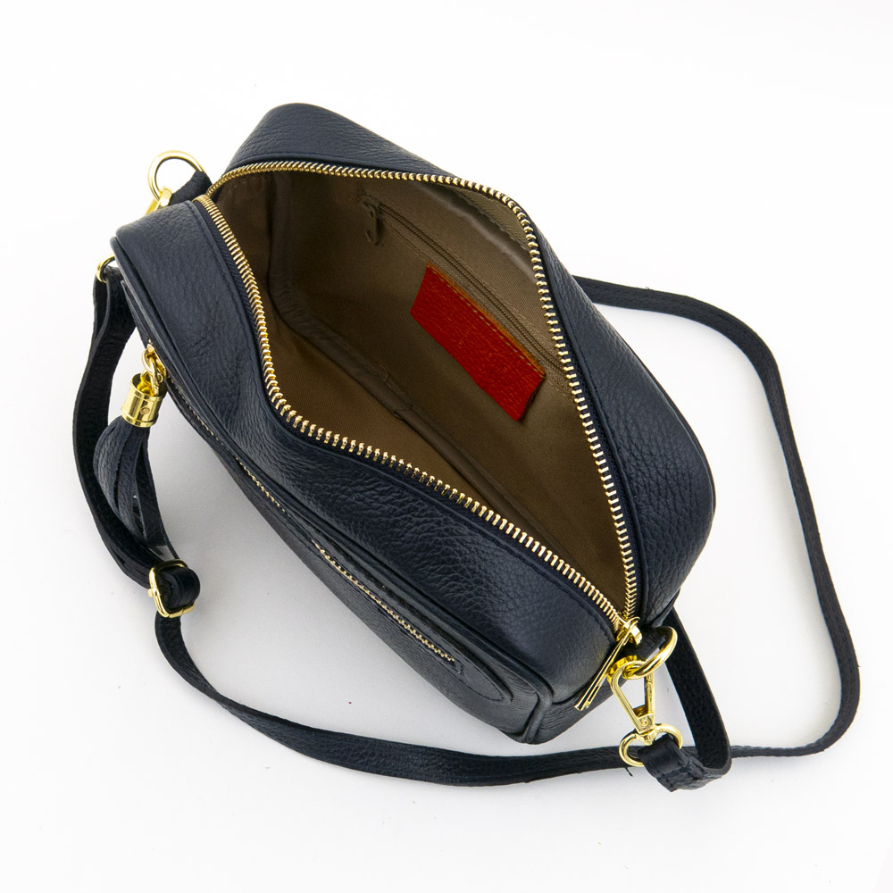 Малка дамска чанта през рамо от италианска естествена кожа модел BONI тъмно син