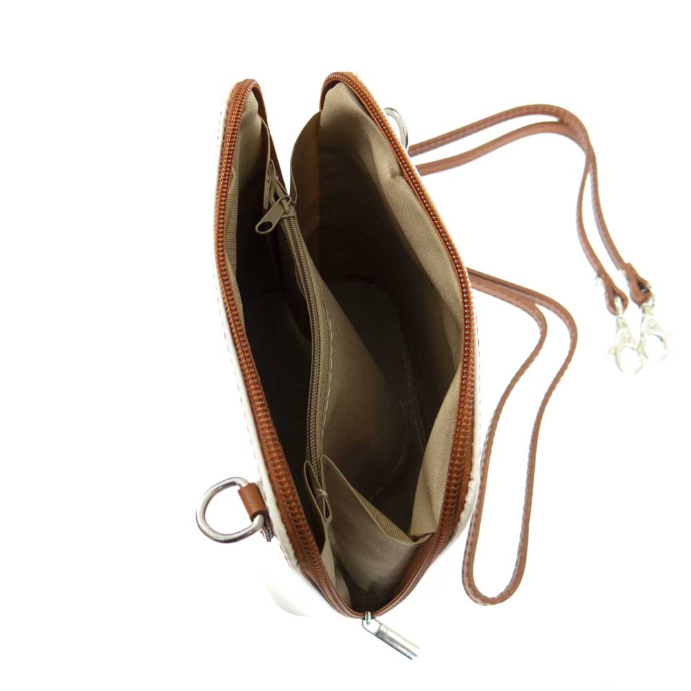 Малка дамска чанта модел CALDO италианска естествена кожа екрю-кафяв